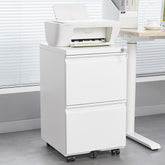 Metal 2 Drawer Mobile File Cabinet with Lock, Under Desk Office Steel Filing Cabinet, 25.6''H Legal/Letter Size Files Storage Cabinet,White